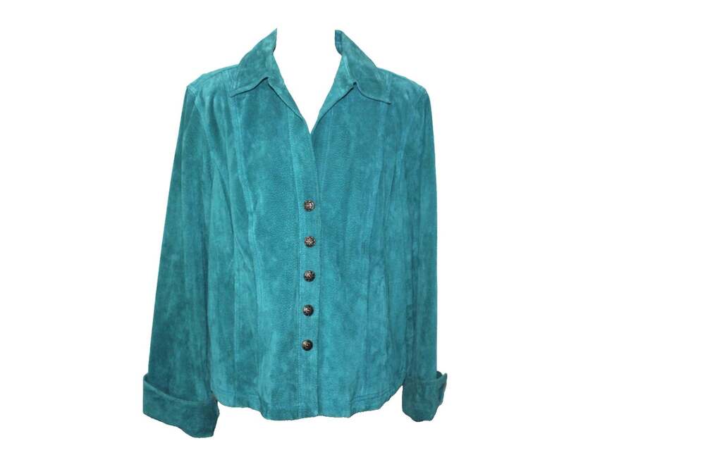 Live A Little Women’s Teal Leather Jacket Wide Sleeves Size XL Vintage